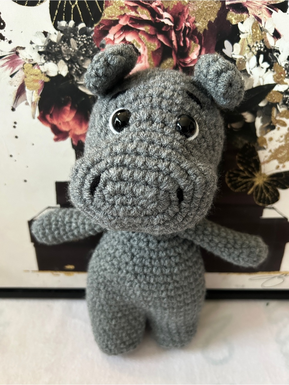 Handmade Crocheted Hippo Plush - Gray - Picture 1 of 2